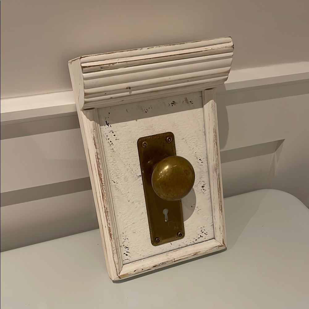 Vintage whimsical White and Gold Wall Decor with Knob